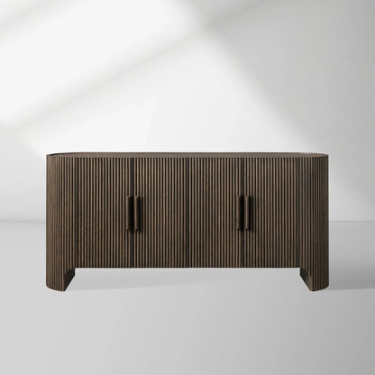 Astor Marble Top Sideboard Buffet Table Wood Living Room Entryways Cabinet Reeded Detailing