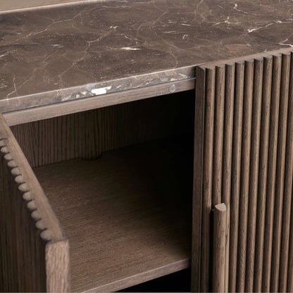 Astor Marble Top Sideboard Buffet Table Wood Living Room Entryways Cabinet Reeded Detailing
