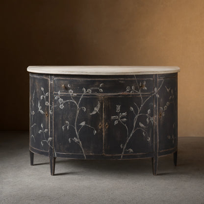 Sofia Bell'Arte Demilune Buffet Cabinet Bird Motif Sideboard Wood Living Room Entryways Cabinet