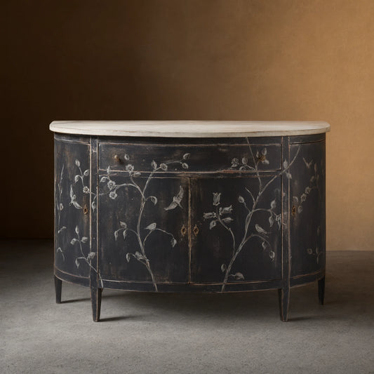 Sofia Bell'Arte Demilune Buffet Cabinet Bird Motif Sideboard Wood Living Room Entryways Cabinet