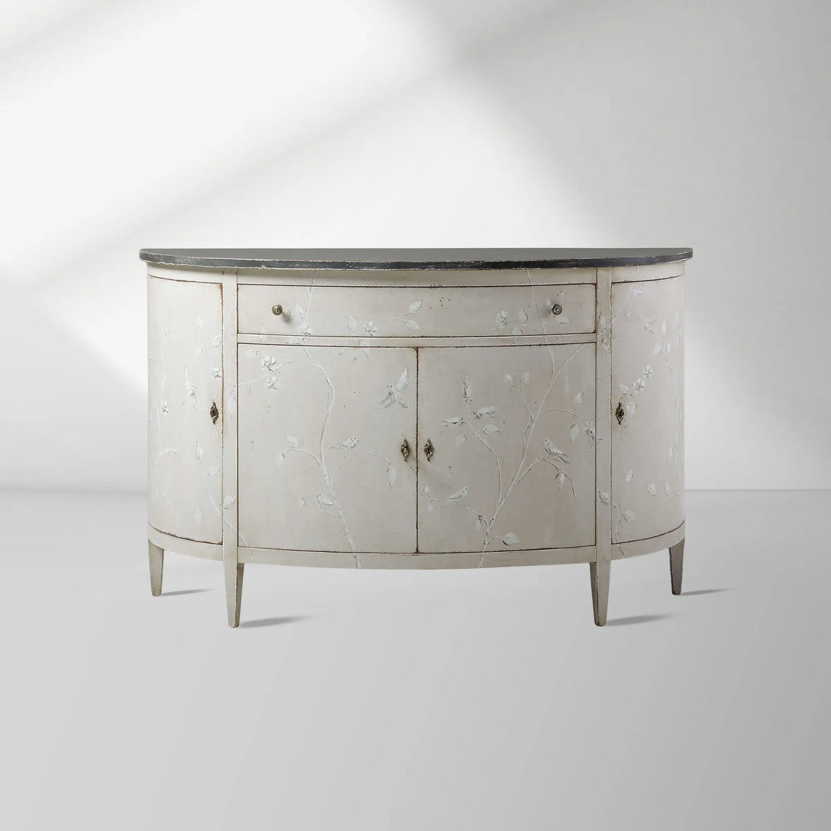 Sofia Bell'Arte Demilune Buffet Cabinet Bird Motif Sideboard Wood Living Room Entryways Cabinet