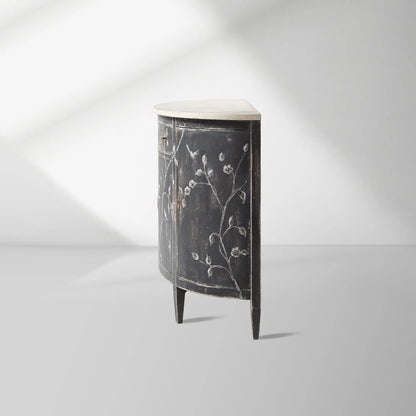Sofia Bell'Arte Demilune Buffet Cabinet Bird Motif Sideboard Wood Living Room Entryways Cabinet
