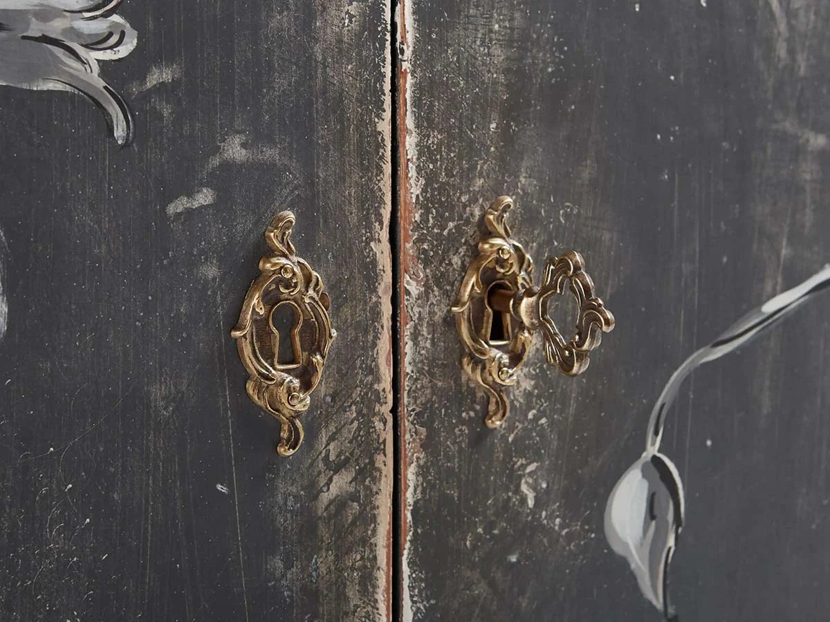Sofia Bell'Arte Demilune Buffet Cabinet Bird Motif Sideboard Wood Living Room Entryways Cabinet