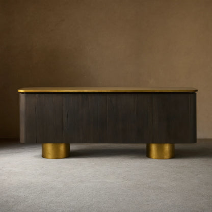 Neira Charred Walnut Sideboard with Aged Brass Legs Buffet Table Mid-Century Modern Living Room Entryways Cabinet