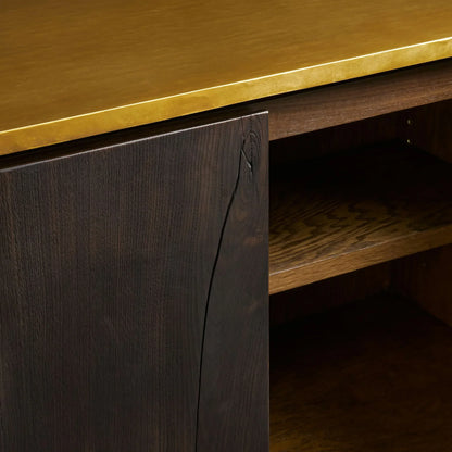 Neira Charred Walnut Sideboard with Aged Brass Legs Buffet Table Mid-Century Modern Living Room Entryways Cabinet