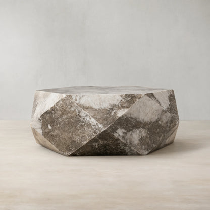 Lysa Natural Onyx Coffee Table Unique Wood Frame Cocktail Table Living Room Center Geometric Tea Table