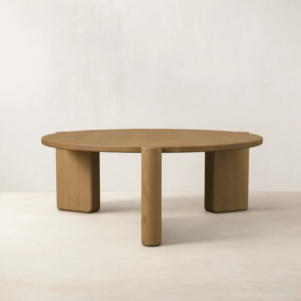 Lonelle Oak Coffee Table Round Versatile Nesting Cocktail Table Column-Style legs Center Tea Table