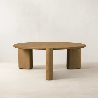 Lonelle Oak Coffee Table Round Versatile Nesting Cocktail Table Column-Style legs Center Tea Table