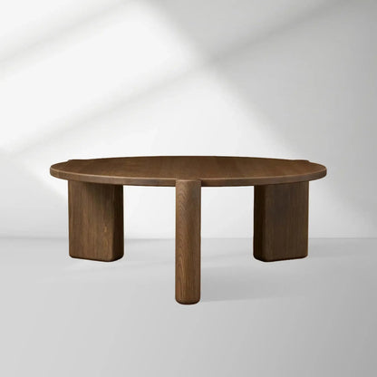 Lonelle Oak Coffee Table Round Versatile Nesting Cocktail Table Column-Style legs Center Tea Table