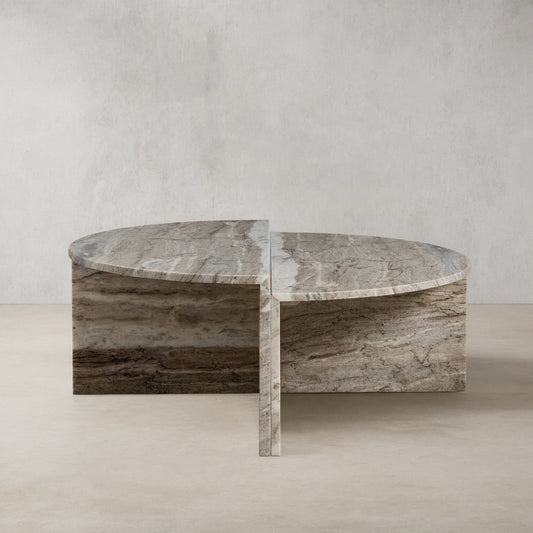 Riggs Modular Marble Circular Coffee Table Natural Stone Cocktail Table Sofa Center Tea Table