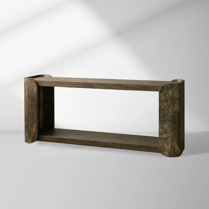 Alvaro Primavera Wood Entryway Console Table Oxidized Aluminum Hallway Entrance Table