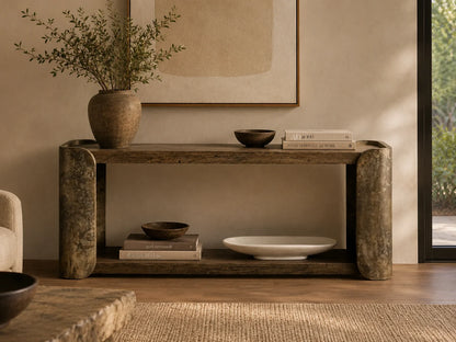 Alvaro Primavera Wood Entryway Console Table Oxidized Aluminum Hallway Entrance Table