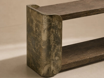 Alvaro Primavera Wood Entryway Console Table Oxidized Aluminum Hallway Entrance Table