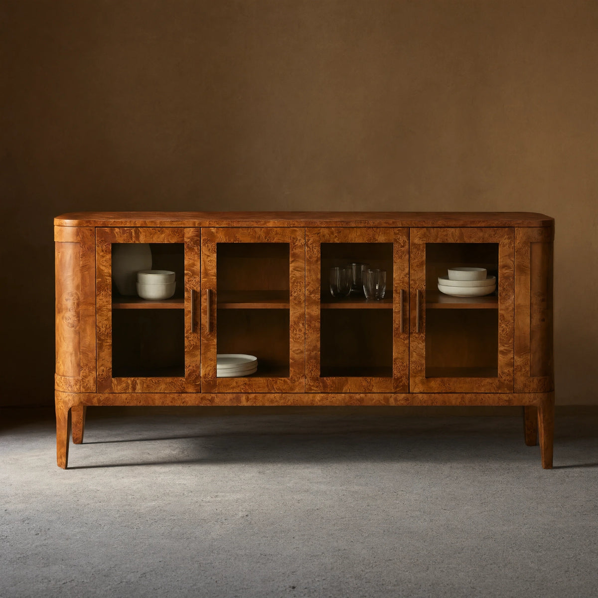 Mogadore Mappa Burl Sideboard Wood Buffet Table Living Room Entryways Glass Doors TV Cabinet