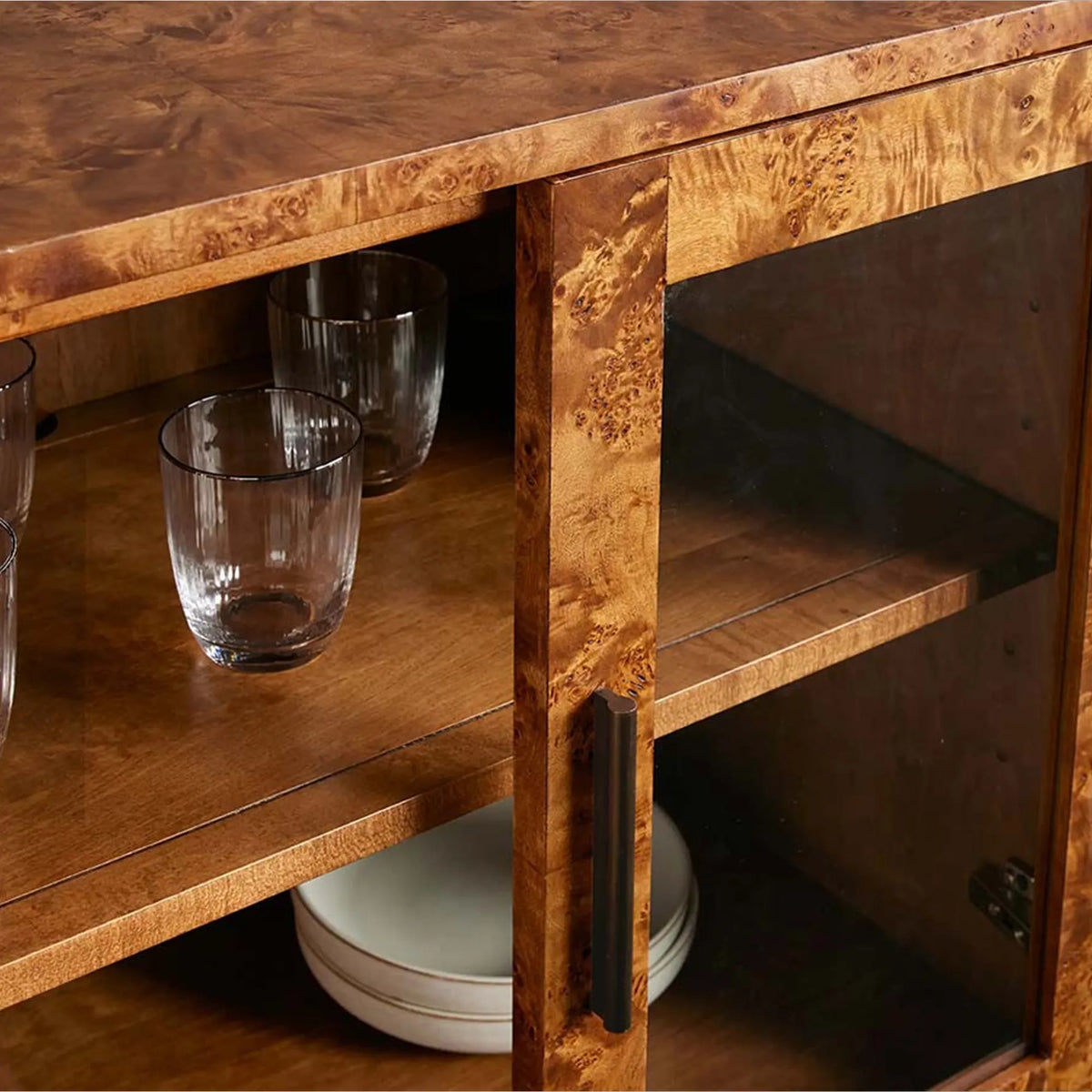 Mogadore Mappa Burl Sideboard Wood Buffet Table Living Room Entryways Glass Doors TV Cabinet
