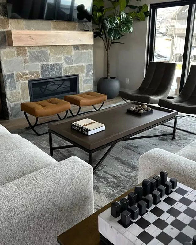 Malone Leather Top Coffee Table Modern Cocktail Table Living Room Center Tea Table with Steel Base
