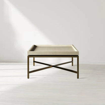 Malone Leather Top Coffee Table Modern Cocktail Table Living Room Center Tea Table with Steel Base