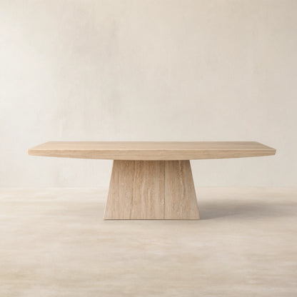 Ilaria Light Travertine Coffee Table Italian Stone Pedestal Center Tea Table Living Room Cocktail Table
