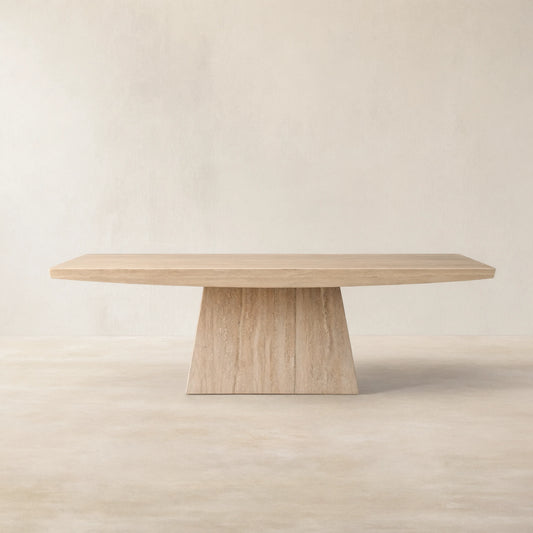 Ilaria Light Travertine Coffee Table Italian Stone Pedestal Center Tea Table Living Room Cocktail Table