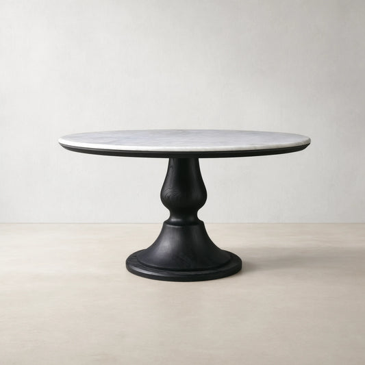 Amelia Marble Top Dining Table with Wood Curved Base Natural Stone Dining Table