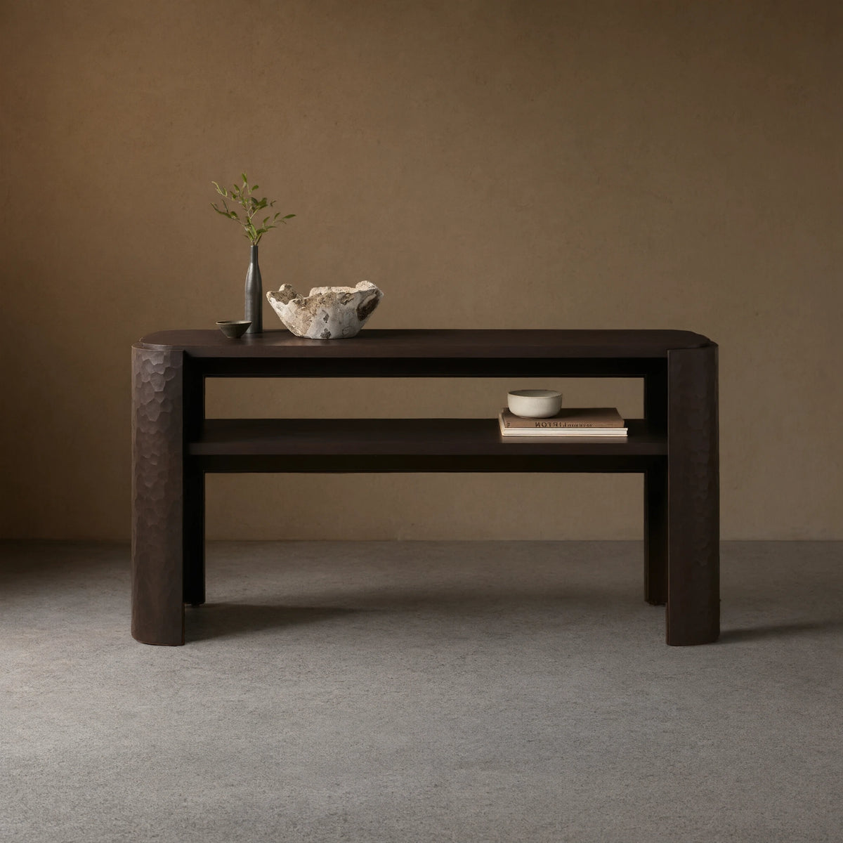 Chiseled Mahogany Entrance Console Table Wood Deep Brown Hallway Entryway Table