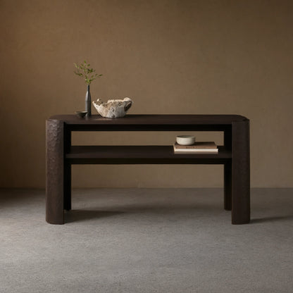 Chiseled Mahogany Entrance Console Table Wood Deep Brown Hallway Entryway Table