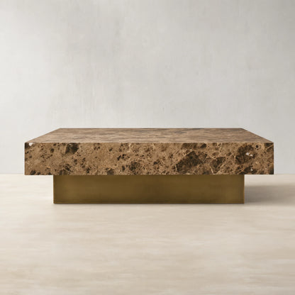 Zelie Emperador Marble Coffee Table Brushed Brass Base Cocktail Table Living Room Luxury Center Tea Table