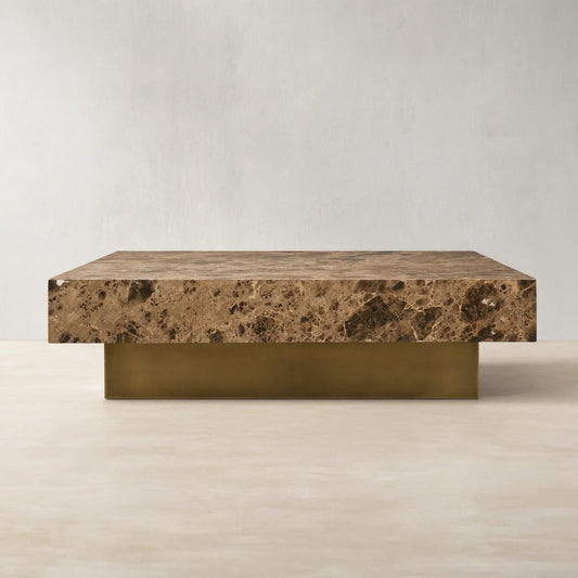 Zelie Emperador Marble Coffee Table Brushed Brass Base Cocktail Table Living Room Luxury Center Tea Table