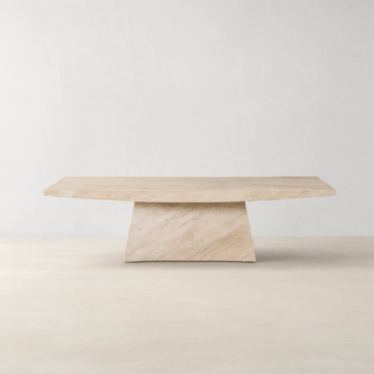 Ilaria Stone Coffee Table Beige Coralle Marble Pedestal Cocktail Table Living Room Center Tea Table