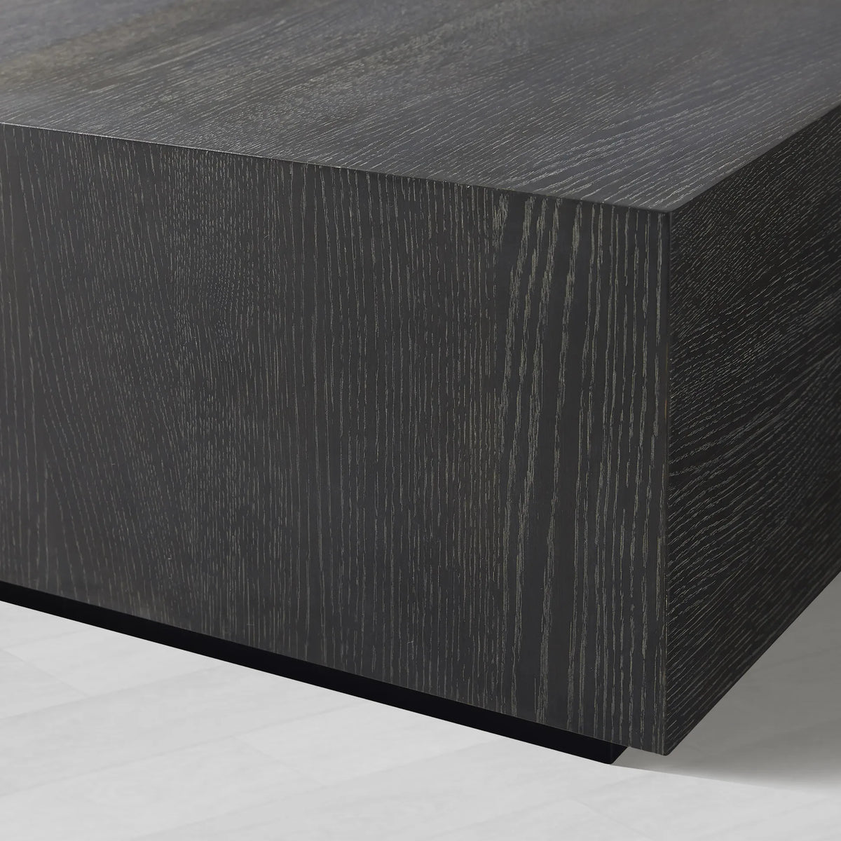 Sullivan Square Oak Coffee Table Black Wooden Plinth Cocktail Table Living Room Center Tea Table