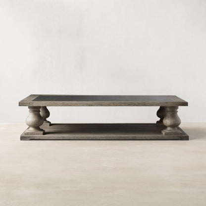 Hudson Pine Coffee Table Bluestone Inlay Cocktail Table Wood Living Room Retro Center Tea Table