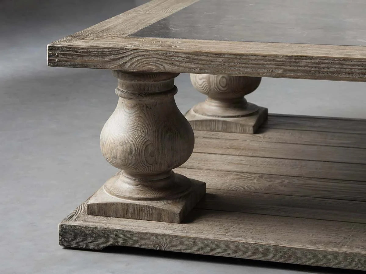 Hudson Pine Coffee Table Bluestone Inlay Cocktail Table Wood Living Room Retro Center Tea Table