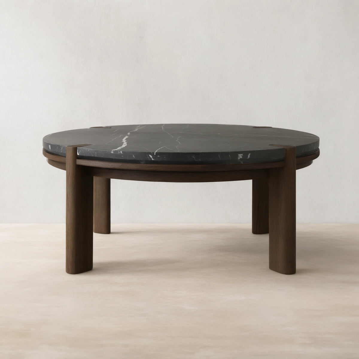 Pyet Round Marble Top Coffee Table Oak Wood Base Cocktail Table Living Room Center Tea Table