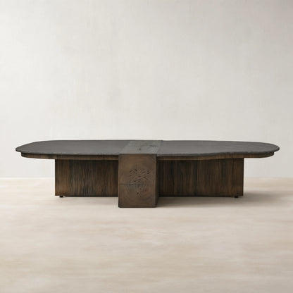 Nicco Lava Stone Top Coffee Table Wood Base Cocktail Table Living Room Luxury Center Tea Table