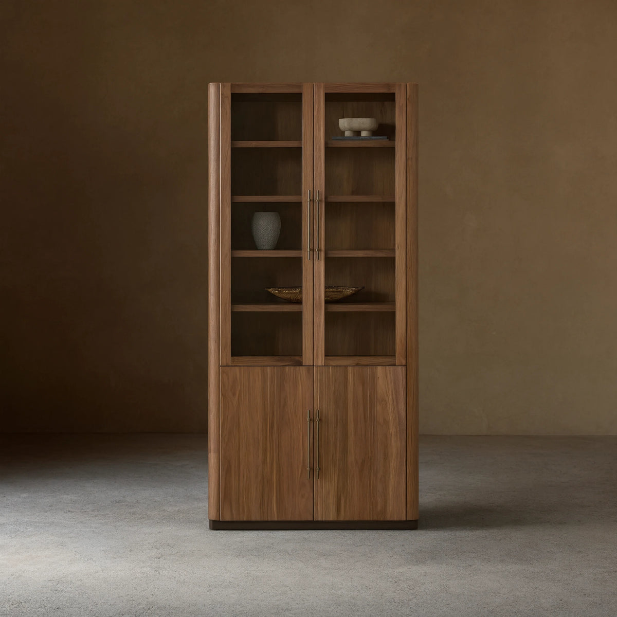 Piermont Glass Door Display Storage Cabinet Bookcase Wood Tall Curio Cabinet Dining side China Cabinet