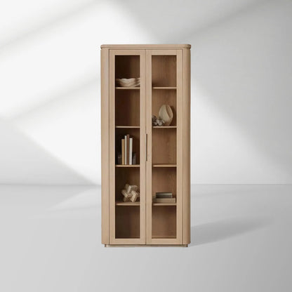 Caden Walnut Tall Display Cabinet Wood Curio Storage Cabinet Entryway China Cabinet Glass Door Bookcase