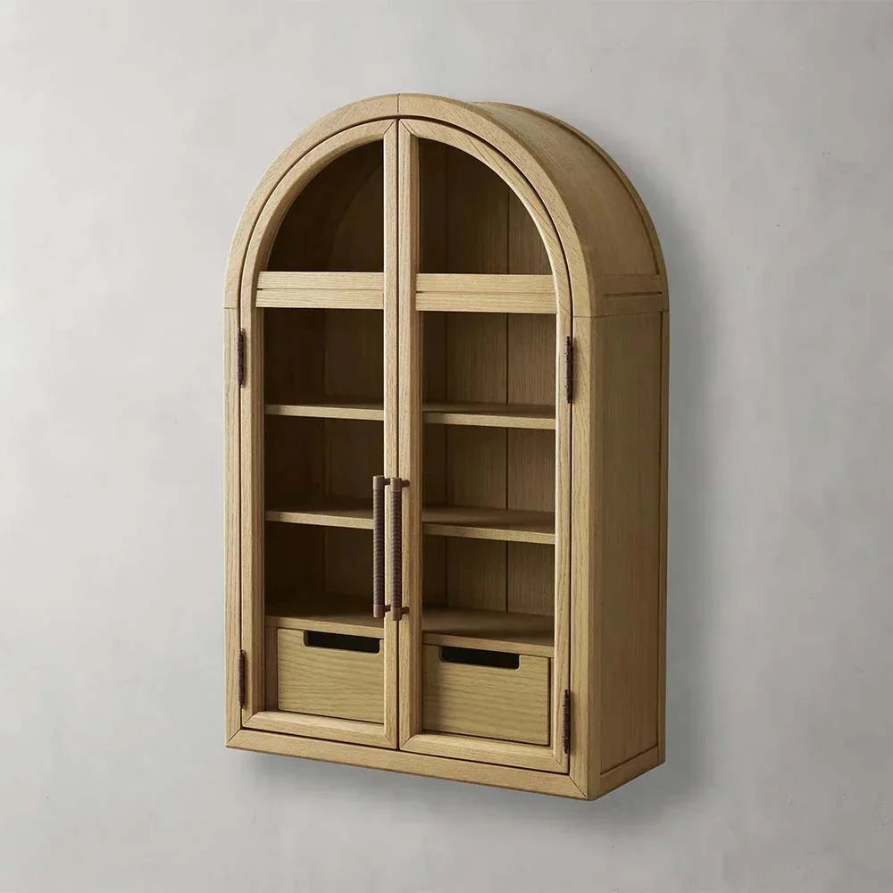 Hattie Medi Century Style Wall Mounted Storage Cabinet Wood Arched Drawers Cabinet