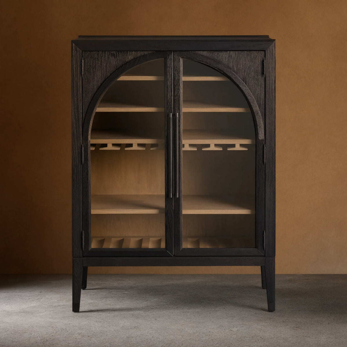 Hattie Wood Low Bar Cabinet Mid-century Modern Oak Wine cabinet