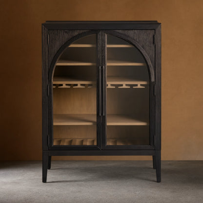 Hattie Wood Low Bar Cabinet Mid-century Modern Oak Wine cabinet