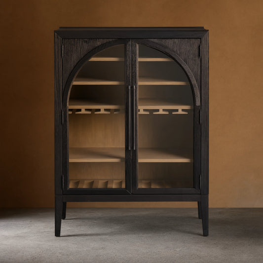 Hattie Wood Low Bar Cabinet Mid-century Modern Oak Wine cabinet