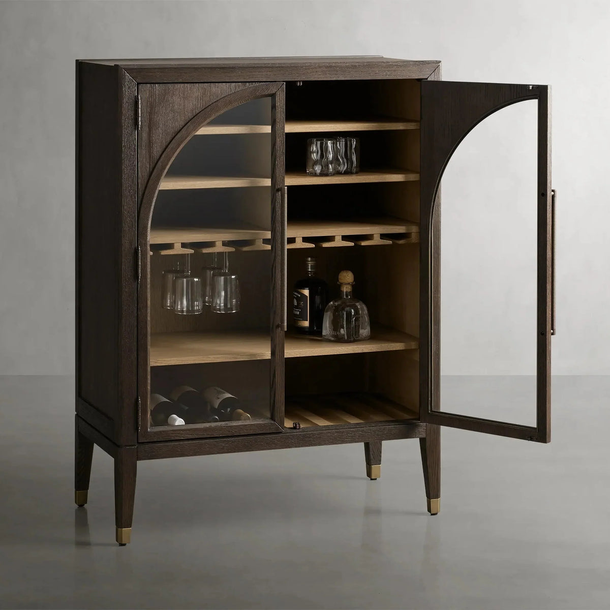 Hattie Wood Low Bar Cabinet Mid-century Modern Oak Wine cabinet