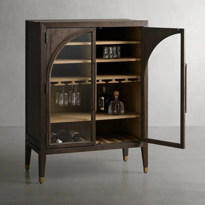 Hattie Wood Low Bar Cabinet Mid-century Modern Oak Wine cabinet