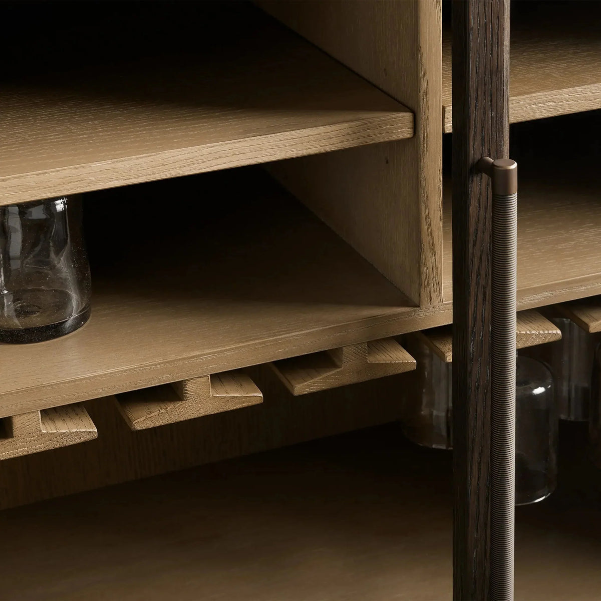 Hattie Wood Low Bar Cabinet Mid-century Modern Oak Wine cabinet
