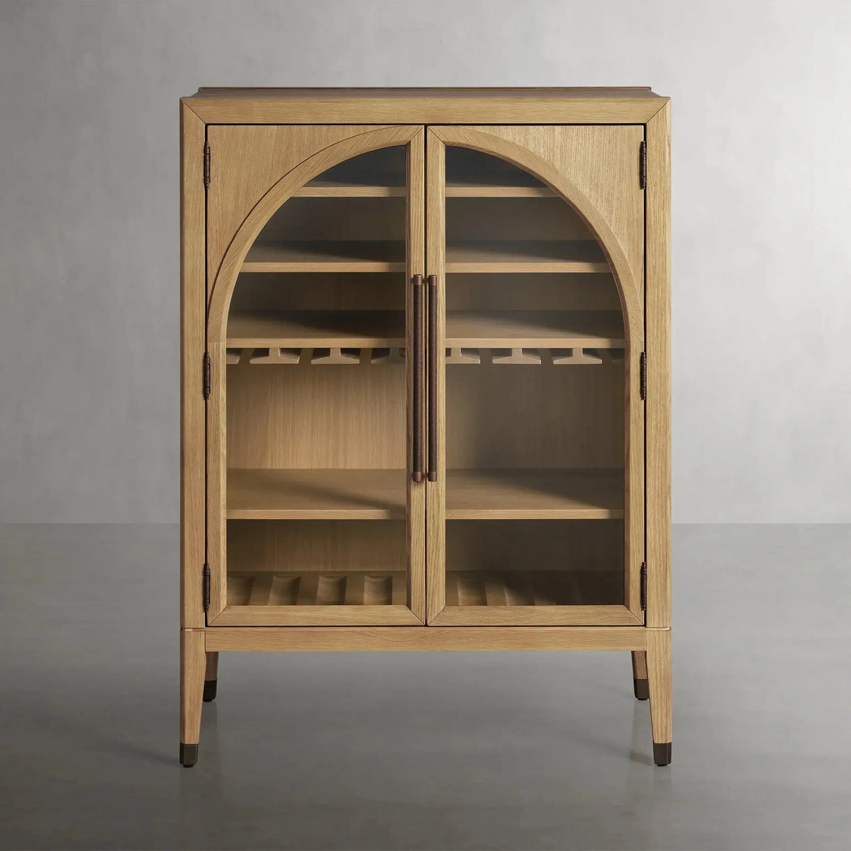 Hattie Wood Low Bar Cabinet Mid-century Modern Oak Wine cabinet