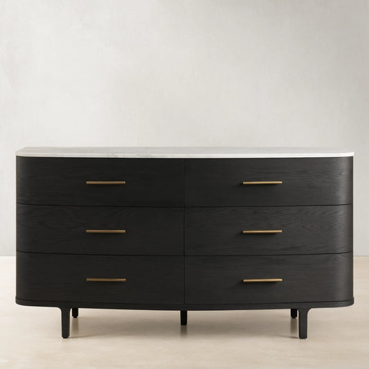 Danny Wood Six-Drawer Dresser with Marble Top Chest Of 6 Drawers Storage Cabinet