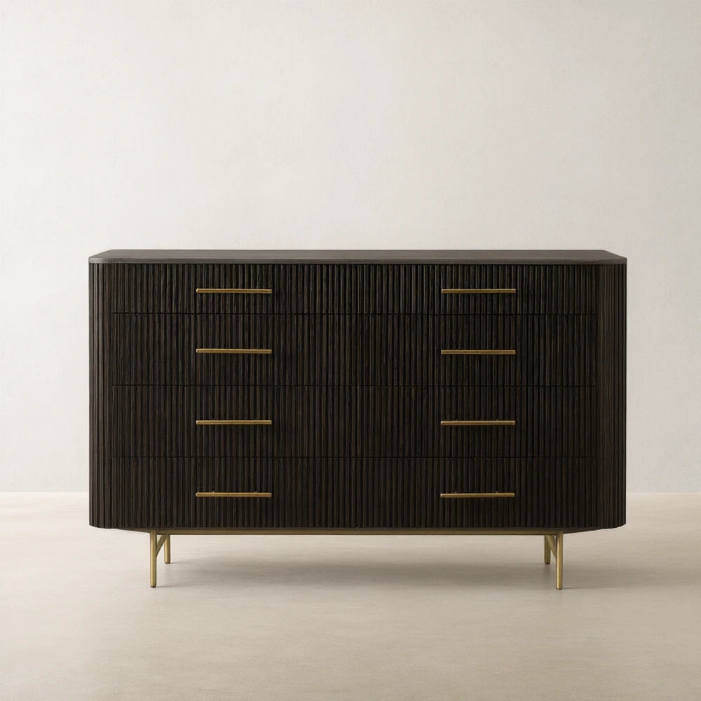 Finnley Wood Eight-Drawer Dresser with Marble or Bluestone Top Rural Chest Of 8 Drawers Cabinet