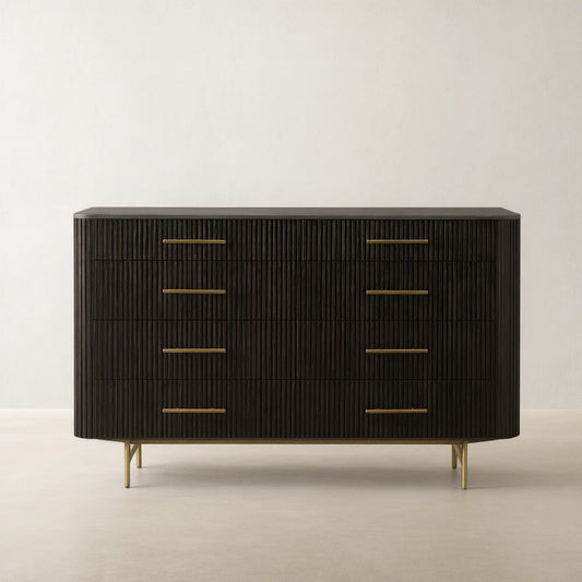 Finnley Wood Eight-Drawer Dresser with Marble or Bluestone Top Rural Chest Of 8 Drawers Cabinet