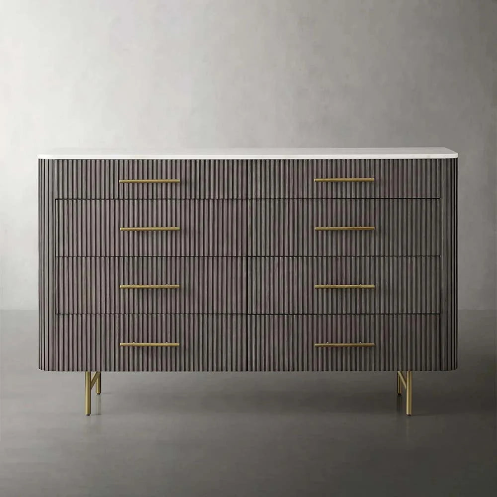 Finnley Wood Eight-Drawer Dresser with Marble or Bluestone Top Rural Chest Of 8 Drawers Cabinet