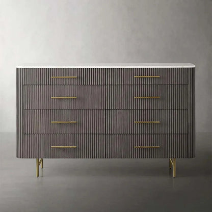 Finnley Wood Eight-Drawer Dresser with Marble or Bluestone Top Rural Chest Of 8 Drawers Cabinet