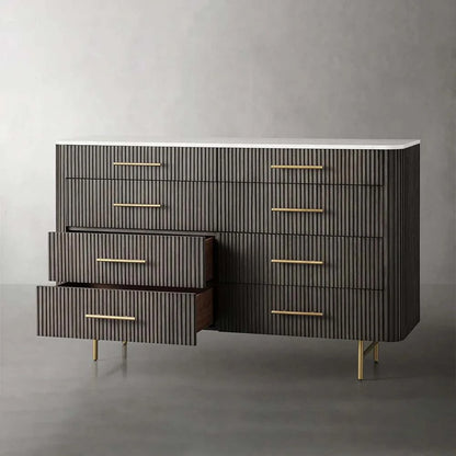 Finnley Wood Eight-Drawer Dresser with Marble or Bluestone Top Rural Chest Of 8 Drawers Cabinet